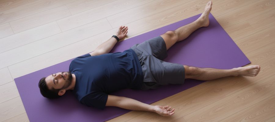 savasana con esterilla de yoga
